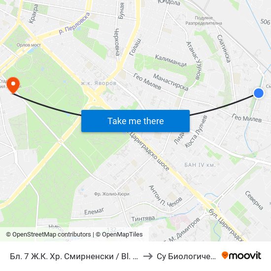 Бл. 7 Ж.К. Хр. Смирненски / Bl. 7, Hr. Smirnenski Qr. (0249) to Су Биологически Факултет map