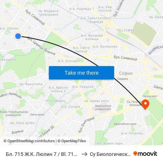 Бл. 715 Ж.К. Люлин 7 / Bl. 715, Lyulin 7 Qr. (0253) to Су Биологически Факултет map