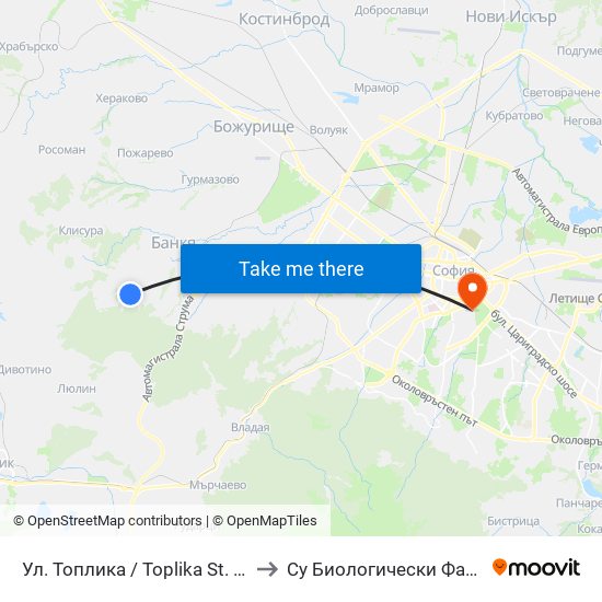 Ул. Топлика / Toplika St. (0869) to Су Биологически Факултет map