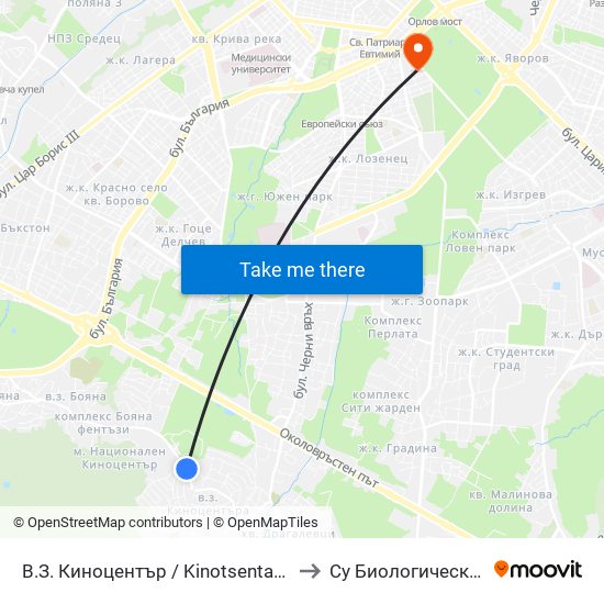 В.З. Киноцентър / Kinotsentar Villa Zone (0412) to Су Биологически Факултет map