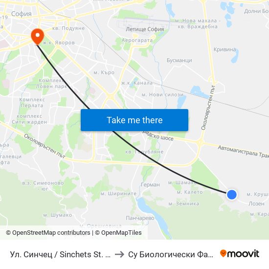 Ул. Синчец / Sinchets St. (2172) to Су Биологически Факултет map