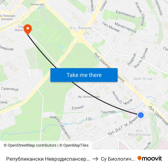 Републикански Невродиспансер / National Neurology Clinic (0492) to Су Биологически Факултет map