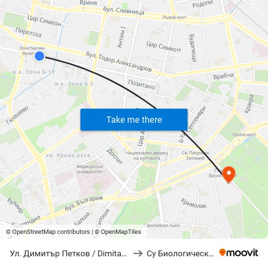 Ул. Димитър Петков / Dimitar Petkov St. (1925) to Су Биологически Факултет map