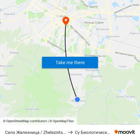 Село Железница / Zheleznitsa Village (1530) to Су Биологически Факултет map