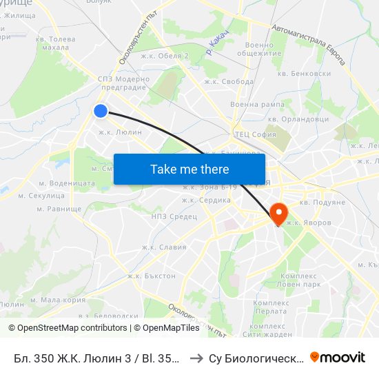 Бл. 350 Ж.К. Люлин 3 / Bl. 350, Lyulin 3 Qr. (0197) to Су Биологически Факултет map