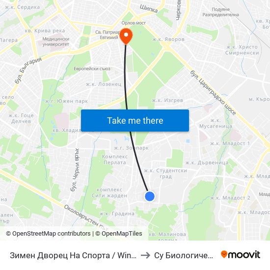 Зимен Дворец На Спорта / Winter Sports Palace (0741) to Су Биологически Факултет map