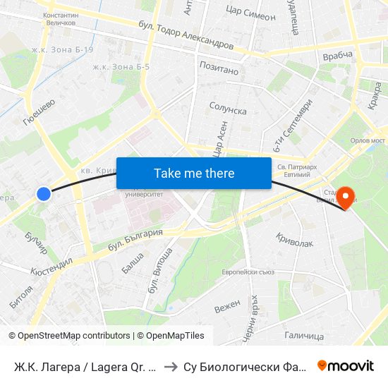Ж.К. Лагера / Lagera Qr. (0645) to Су Биологически Факултет map