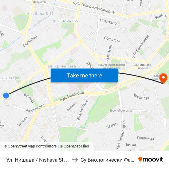 Ул. Нишава / Nishava St. (2109) to Су Биологически Факултет map