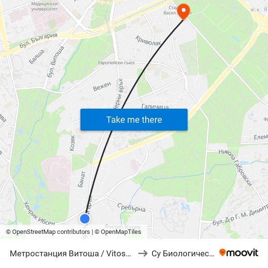 Метростанция Витоша / Vitosha Metro Station (2756) to Су Биологически Факултет map