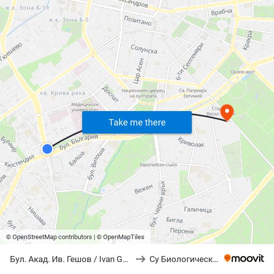 Бул. Акад. Ив. Гешов / Ivan Geshov Blvd. (0269) to Су Биологически Факултет map
