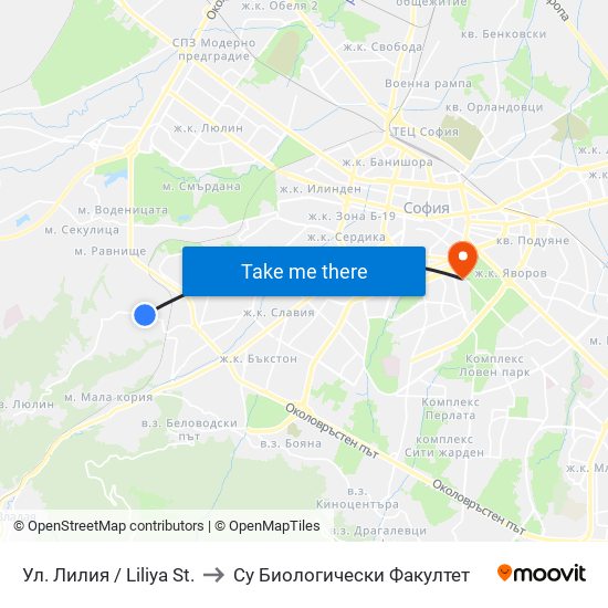 Ул. Лилия / Liliya St. to Су Биологически Факултет map