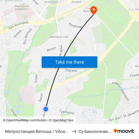 Метростанция Витоша / Vitosha Metro Station (0911) to Су Биологически Факултет map