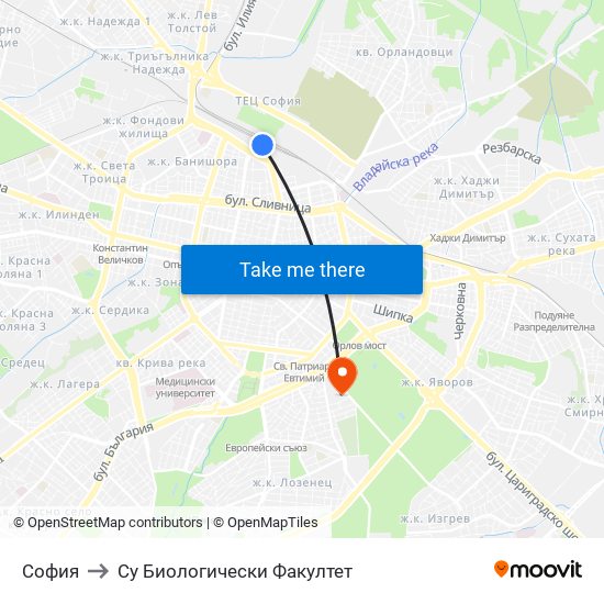 София to Су Биологически Факултет map