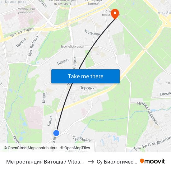Метростанция Витоша / Vitosha Metro Station (0910) to Су Биологически Факултет map