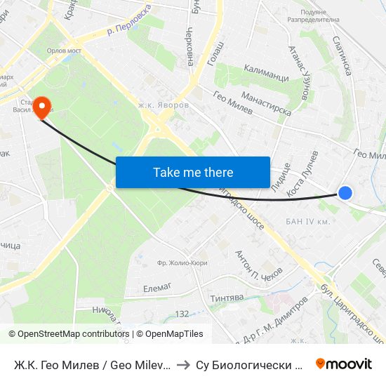 Ж.К. Гео Милев / Geo Milev Qr. (2595) to Су Биологически Факултет map