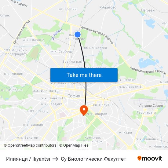 Илиянци / Iliyantsi to Су Биологически Факултет map