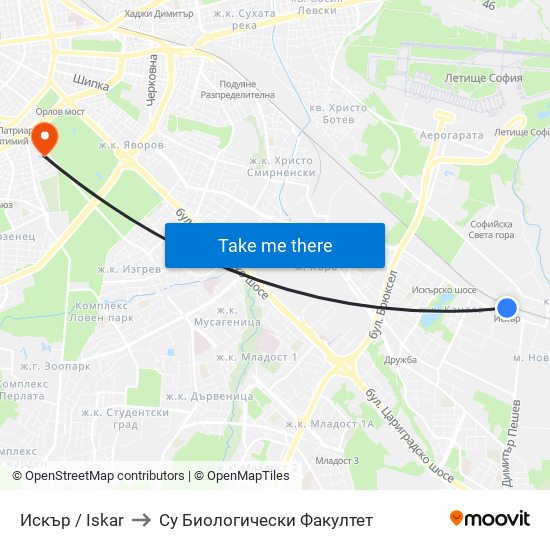 Искър / Iskar to Су Биологически Факултет map