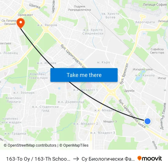 163-То Оу / 163-Th School (0015) to Су Биологически Факултет map