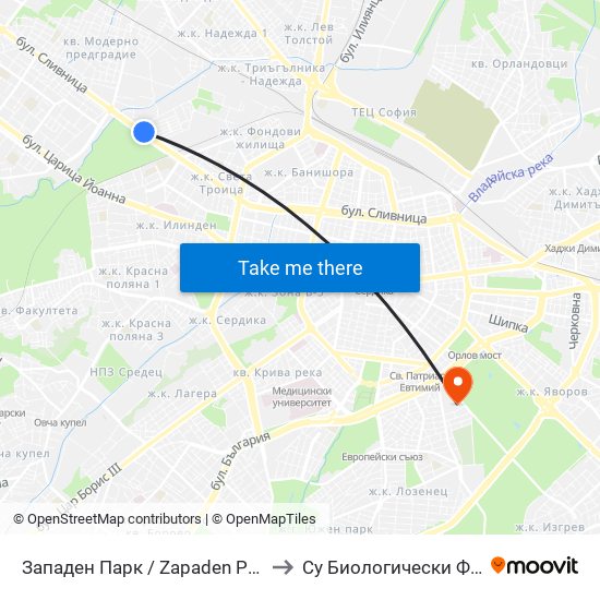 Западен Парк / Zapaden Park (1253) to Су Биологически Факултет map