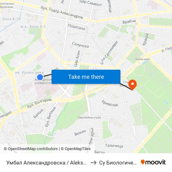 Умбал Александровска / Aleksandrovska Hospital (1034) to Су Биологически Факултет map
