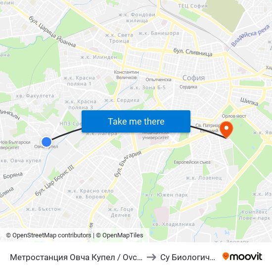 Метростанция Овча Купел / Ovcha Kupel Metro Station (6038) to Су Биологически Факултет map