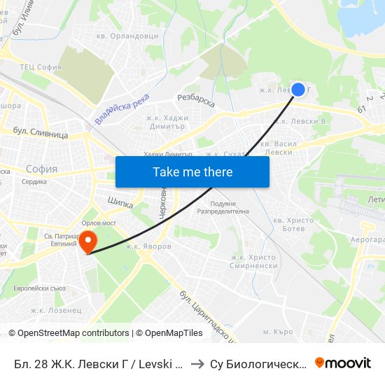 Бл. 28 Ж.К. Левски Г / Levski G Qr, Bl. 28 (0180) to Су Биологически Факултет map