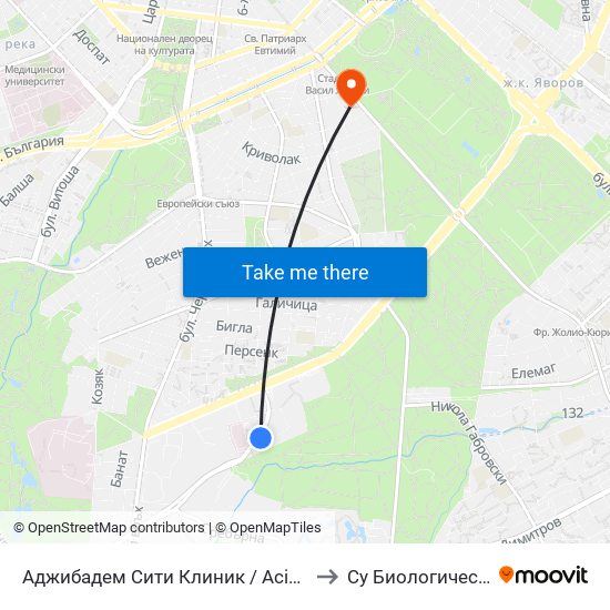 Аджибадем Сити Клиник / Acibadem City Clinic (2779) to Су Биологически Факултет map