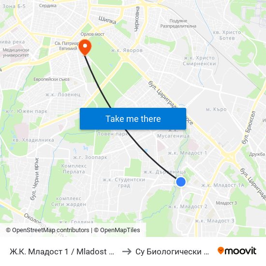Ж.К. Младост 1 / Mladost 1 Qr. (6616) to Су Биологически Факултет map