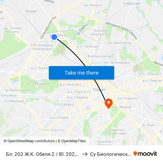 Бл. 202 Ж.К. Обеля 2 / Bl. 202, Obelya 2 Qr. (6647) to Су Биологически Факултет map