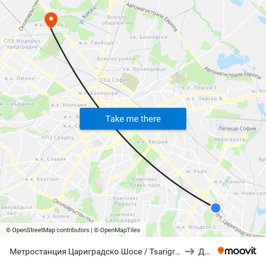 Метростанция Цариградско Шосе / Tsarigradsko Shosse Metro Station (1016) to Дкц 30 map