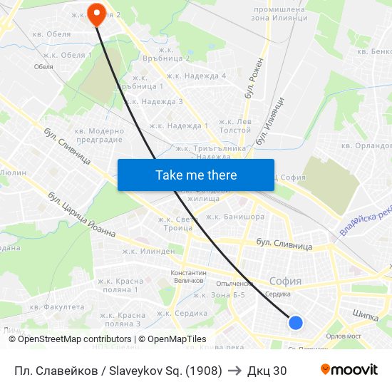 Пл. Славейков / Slaveykov Sq. (1908) to Дкц 30 map