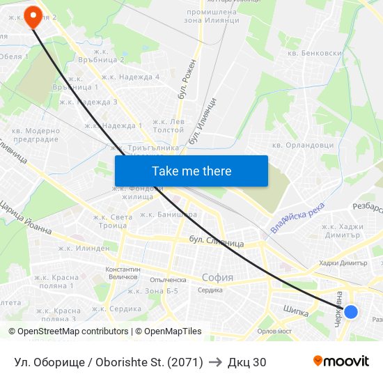 Ул. Оборище / Oborishte St. (2071) to Дкц 30 map