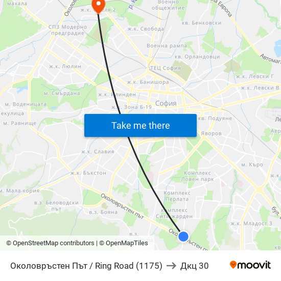 Околовръстен Път / Ring Road (1175) to Дкц 30 map