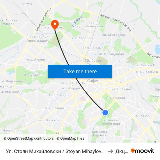Ул. Стоян Михайловски / Stoyan Mihaylovski St. (2191) to Дкц 30 map