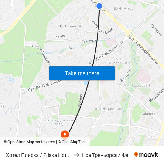 Хотел Плиска / Pliska Hotel (2326) to Нса Треньорски Факултет map