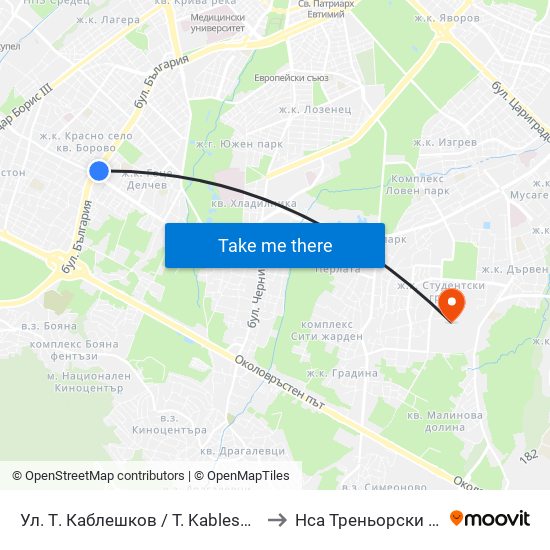 Ул. Т. Каблешков / T. Kableshkov St. (2213) to Нса Треньорски Факултет map