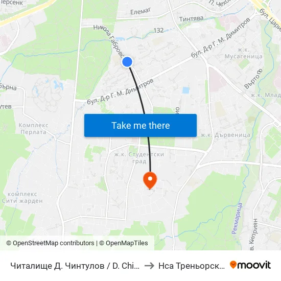 📚 Читалище Д. Чинтулов / D. Chintulov Library (2365) to Нса Треньорски Факултет map
