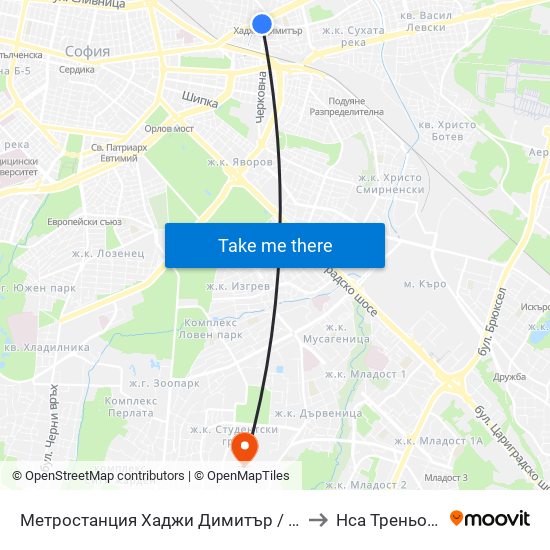 Метростанция Хаджи Димитър / Hadzhi Dimitar Metro Station (0303) to Нса Треньорски Факултет map