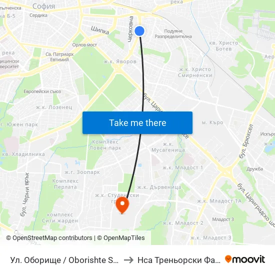 Ул. Оборище / Oborishte St. (2071) to Нса Треньорски Факултет map