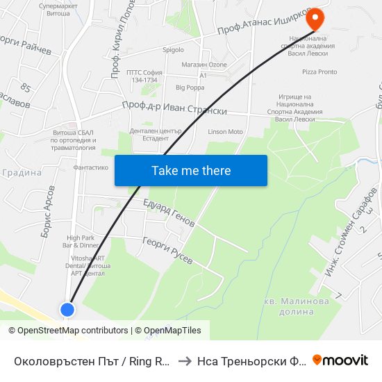 Околовръстен Път / Ring Road (1175) to Нса Треньорски Факултет map