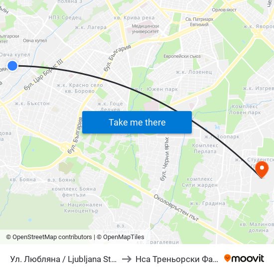Ул. Любляна / Ljubljana St. (2606) to Нса Треньорски Факултет map