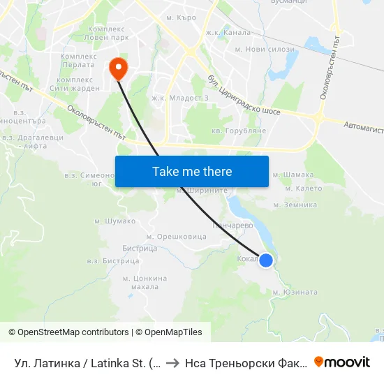 Ул. Латинка / Latinka St. (2019) to Нса Треньорски Факултет map