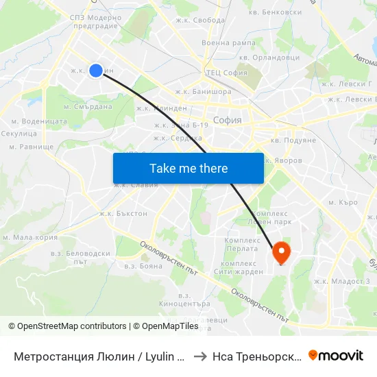 Метростанция Люлин / Lyulin Metro Station (1055) to Нса Треньорски Факултет map