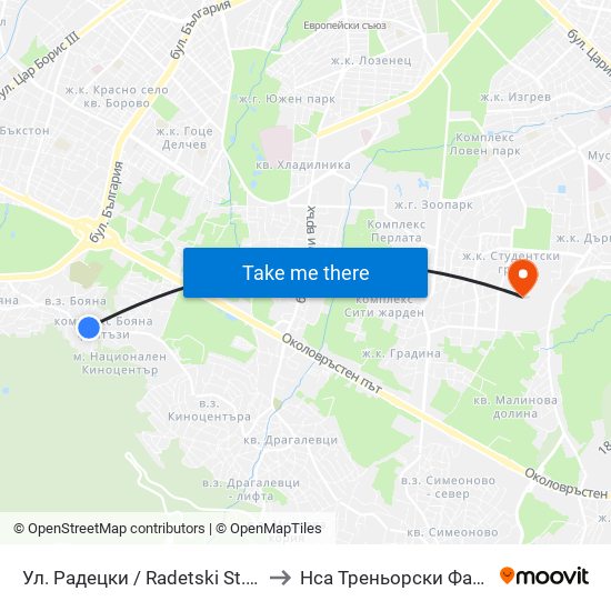 Ул. Радецки / Radetski St. (2152) to Нса Треньорски Факултет map
