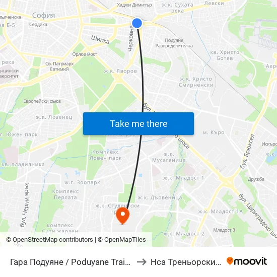 Гара Подуяне / Poduyane Train Station (0469) to Нса Треньорски Факултет map