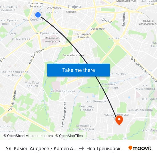 Ул. Камен Андреев / Kamen Andreev St. (1977) to Нса Треньорски Факултет map