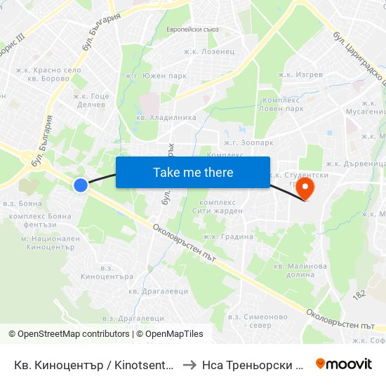 Кв. Киноцентър / Kinotsentar Qr. (1966) to Нса Треньорски Факултет map