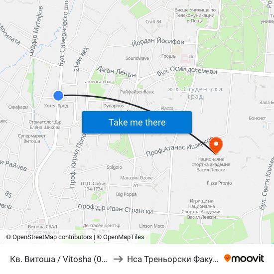 Кв. Витоша / Vitosha (0822) to Нса Треньорски Факултет map