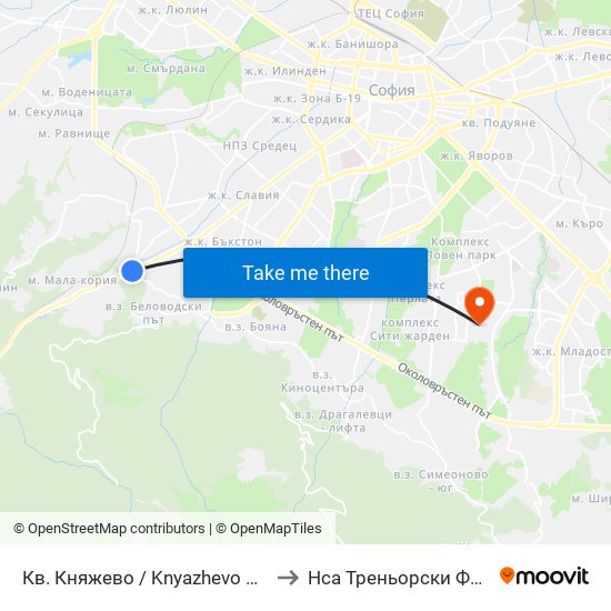 Кв. Княжево / Knyazhevo Qr. (0852) to Нса Треньорски Факултет map