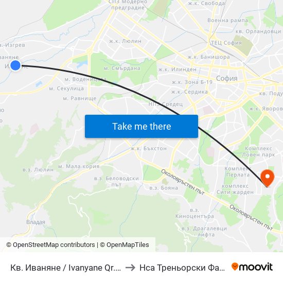 Кв. Иваняне / Ivanyane Qr. (0840) to Нса Треньорски Факултет map